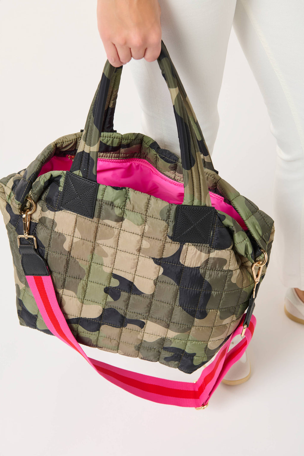 Camo Quilted Tote with Contrast Strap