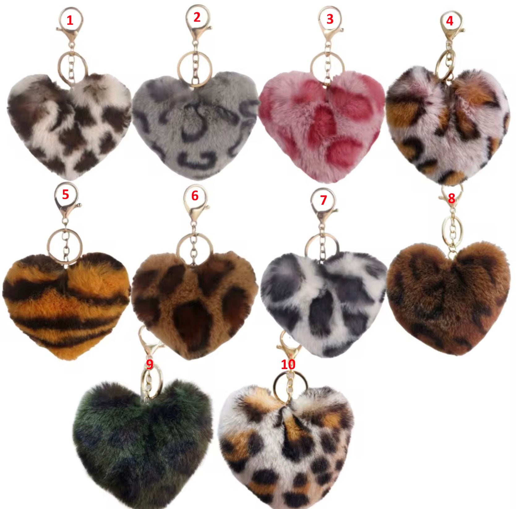 Animal Print Plush Heart Keychain