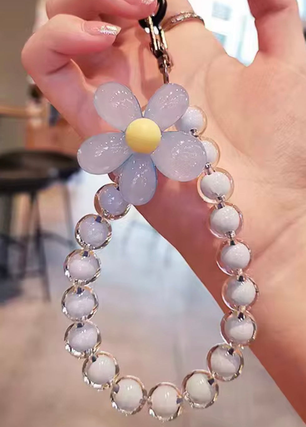 Beaded Flower Wristlet Keychain