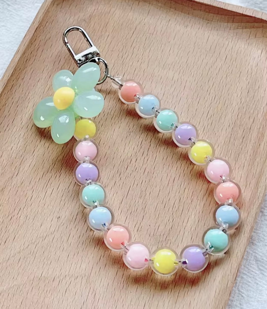 Beaded Flower Wristlet Keychain