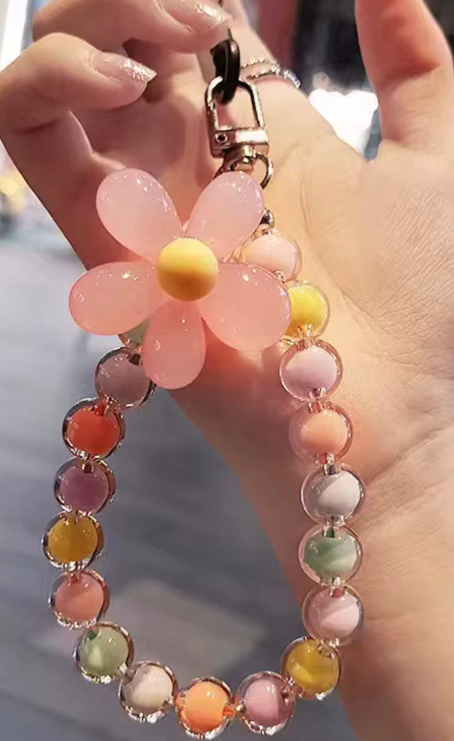 Beaded Flower Wristlet Keychain
