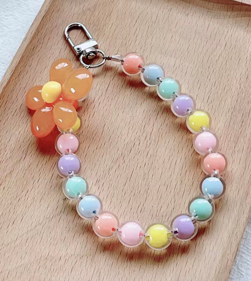 Beaded Flower Wristlet Keychain