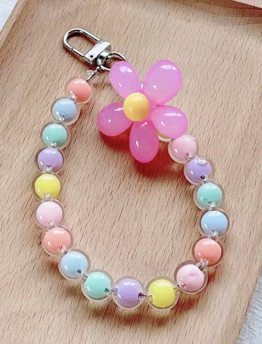 Beaded Flower Wristlet Keychain