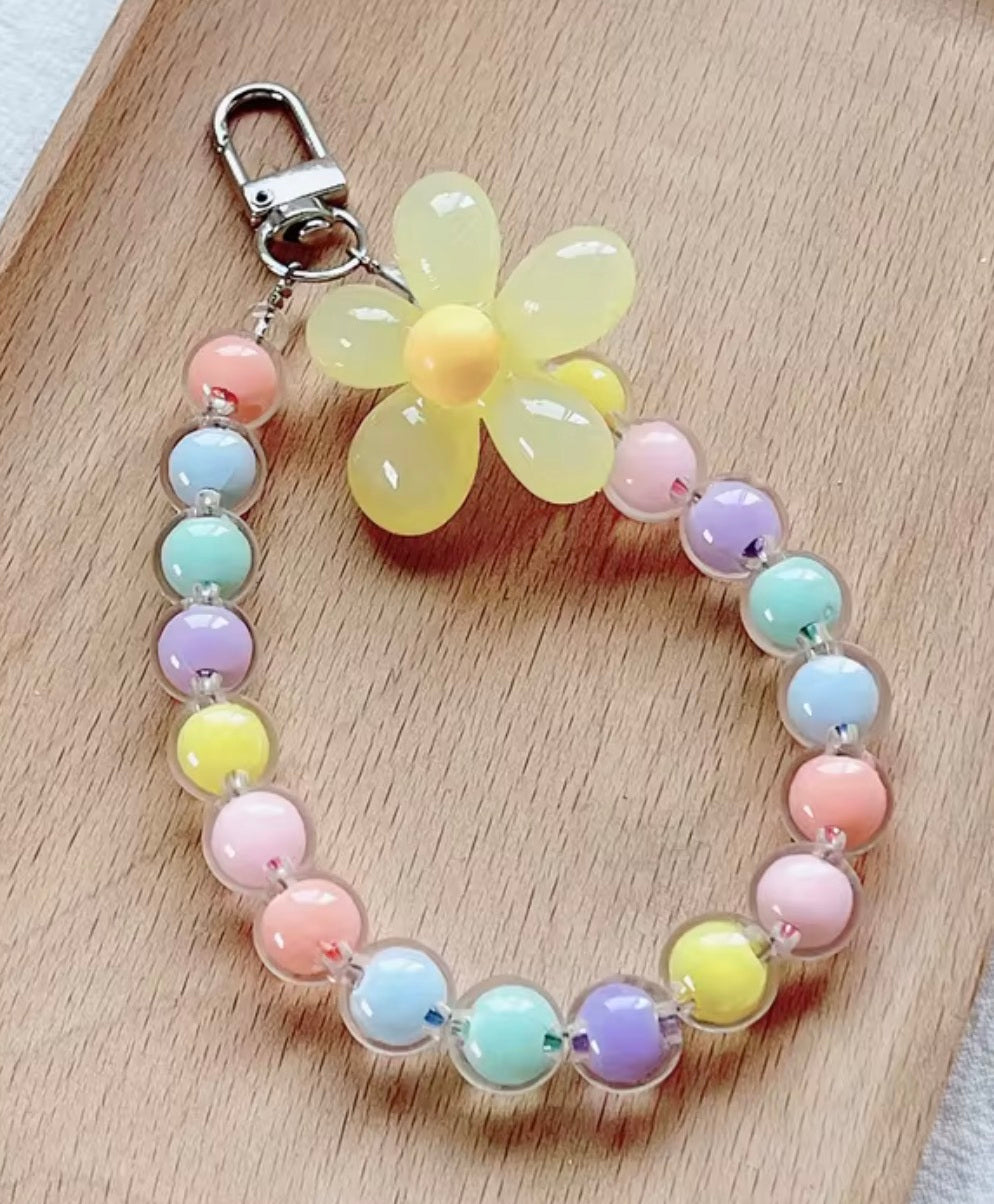 Beaded Flower Wristlet Keychain