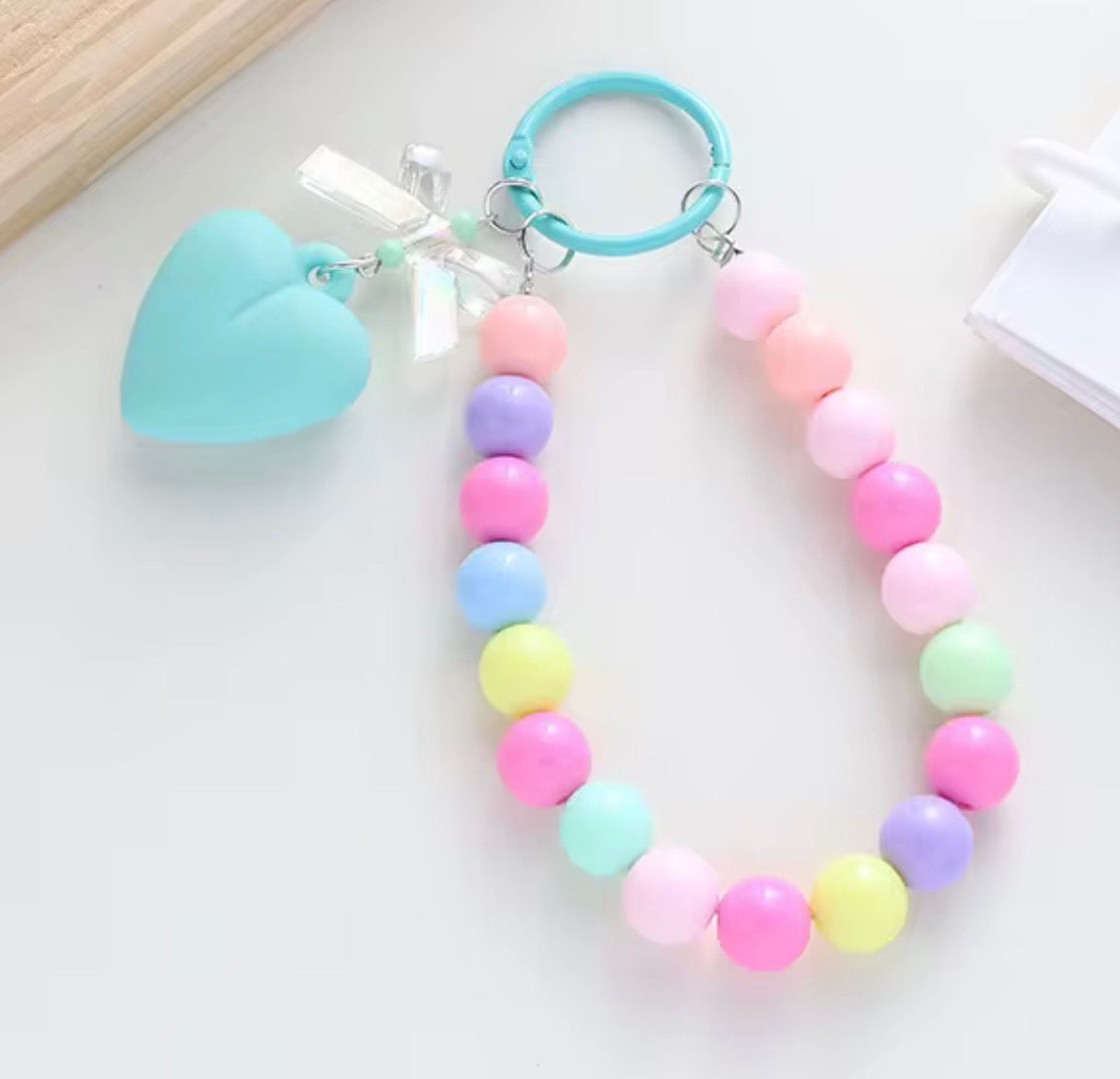 Beaded Heart Keychain & Phone Lanyard Bracelet