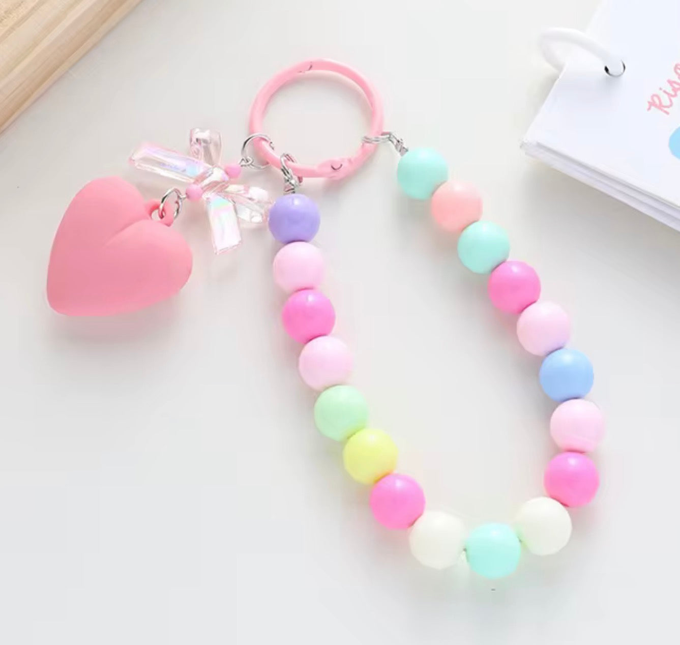 Beaded Heart Keychain & Phone Lanyard Bracelet