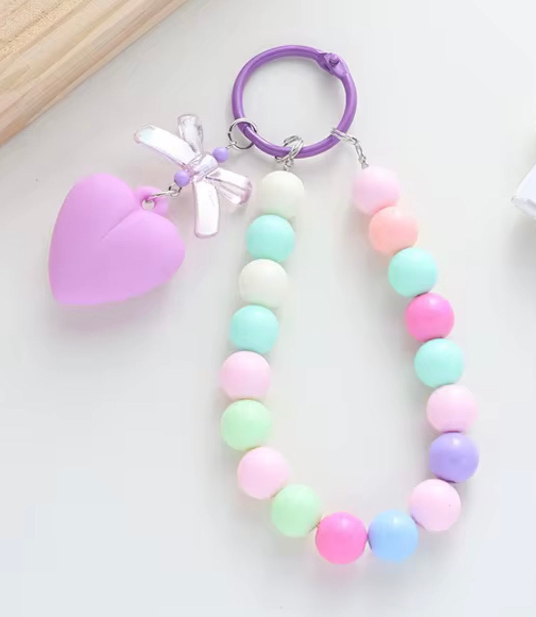 Beaded Heart Keychain & Phone Lanyard Bracelet