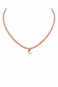 Coral Beaded Moon Necklace – Soft, Dreamy & Celestial