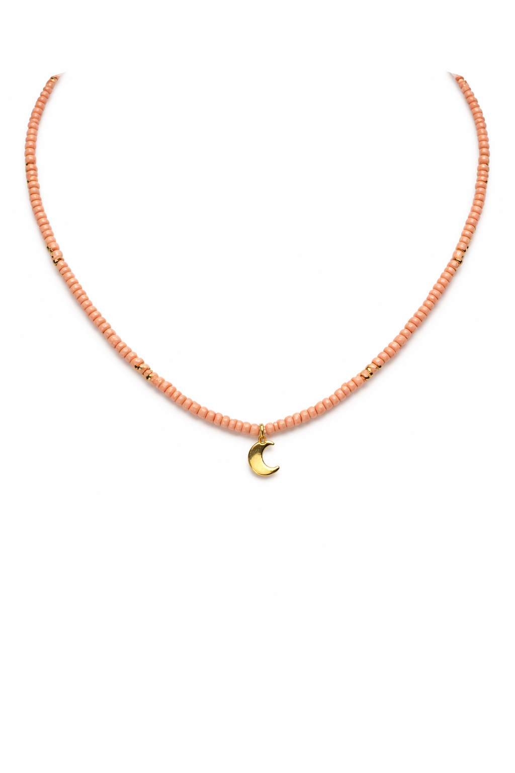 Coral Beaded Moon Necklace – Soft, Dreamy & Celestial