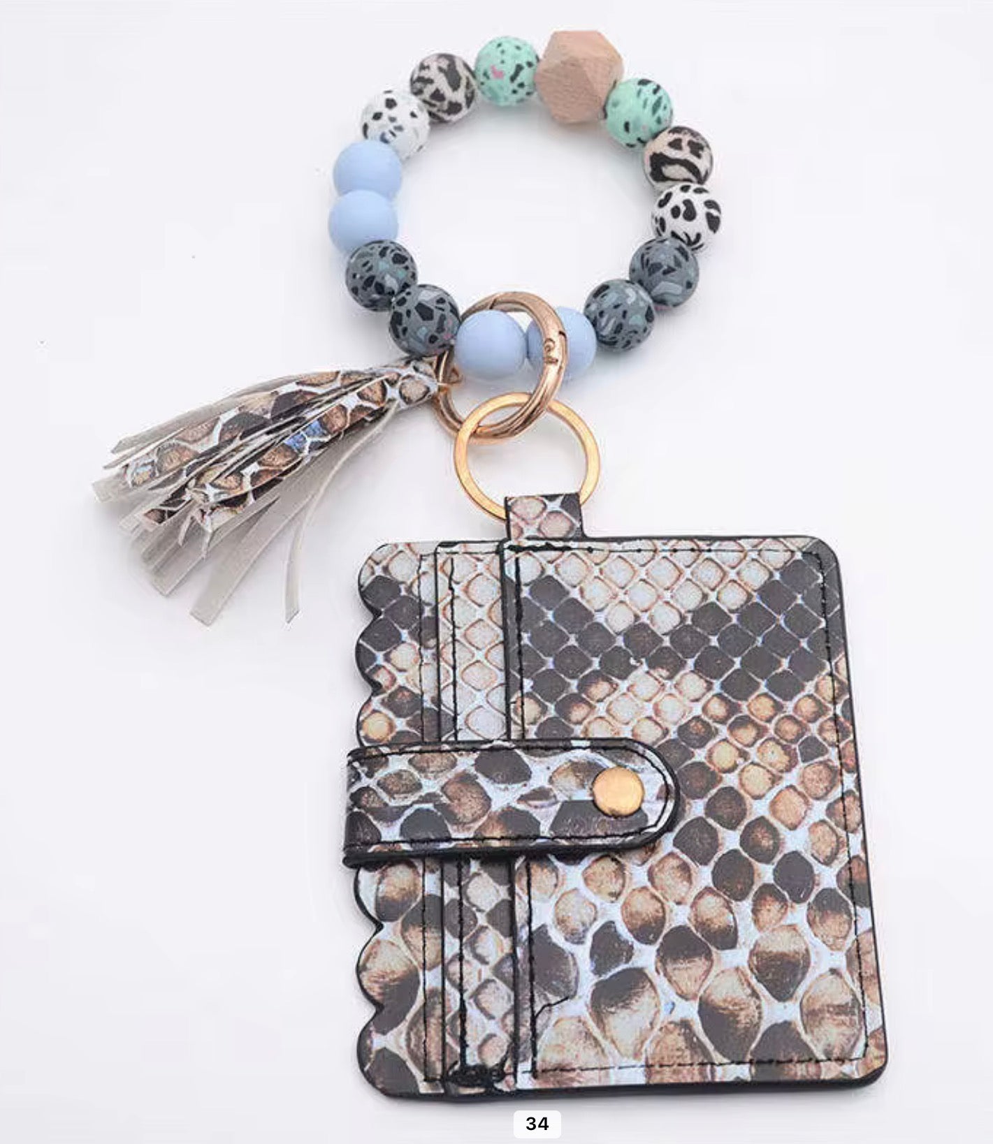Beaded Wristlet Card Holder Keychain