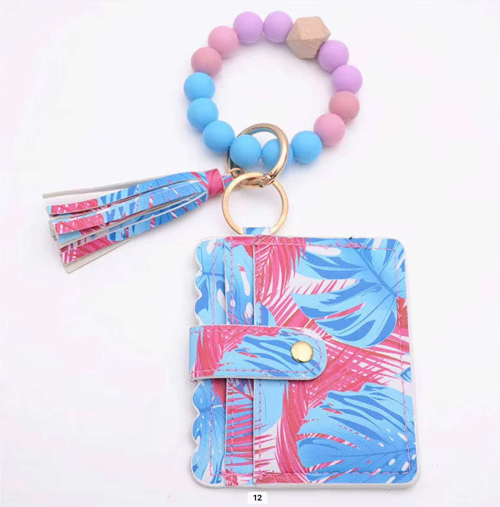 Beaded Wristlet Card Holder Keychain