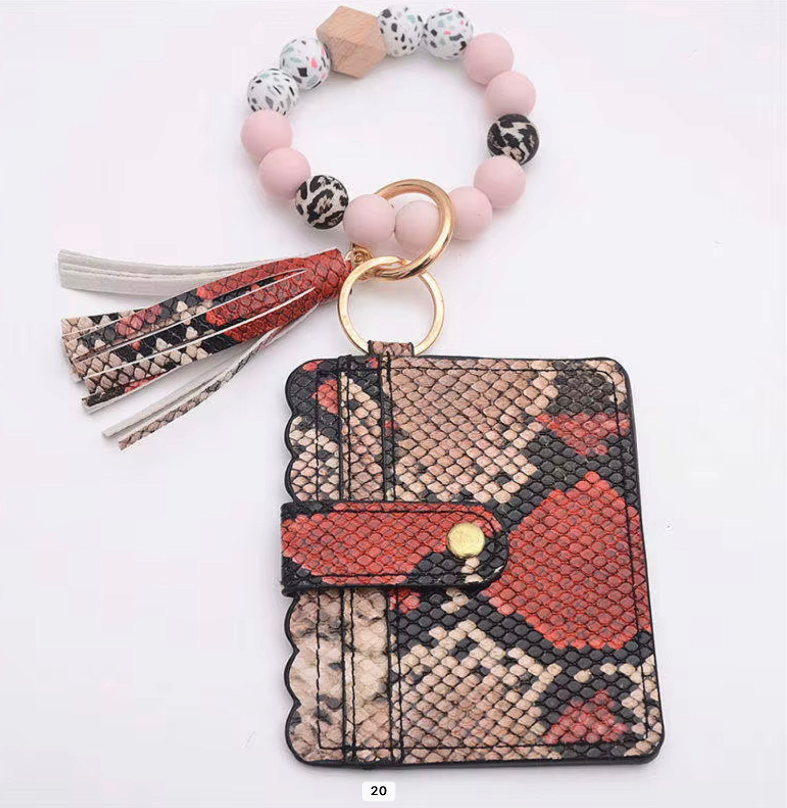 Beaded Wristlet Card Holder Keychain