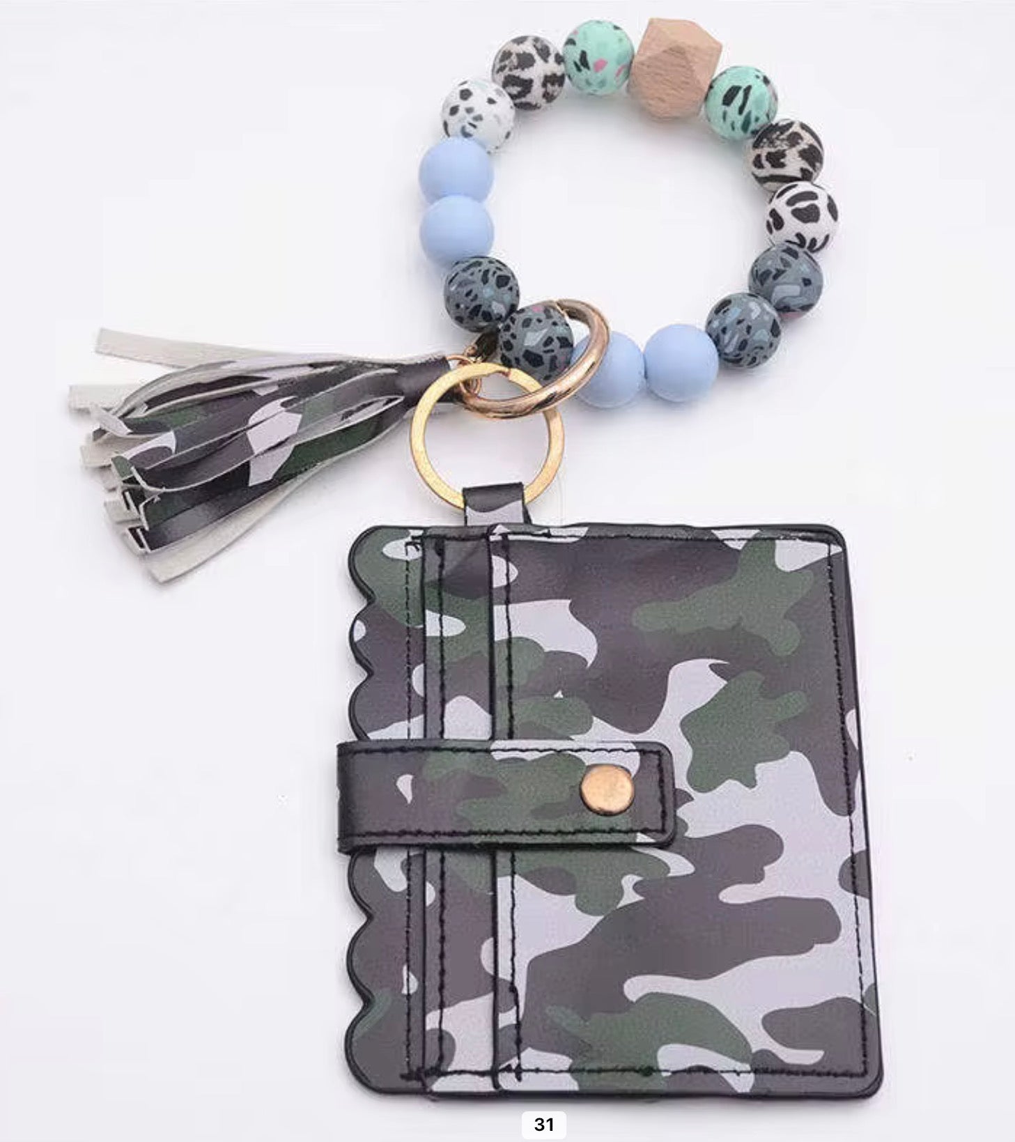 Beaded Wristlet Card Holder Keychain