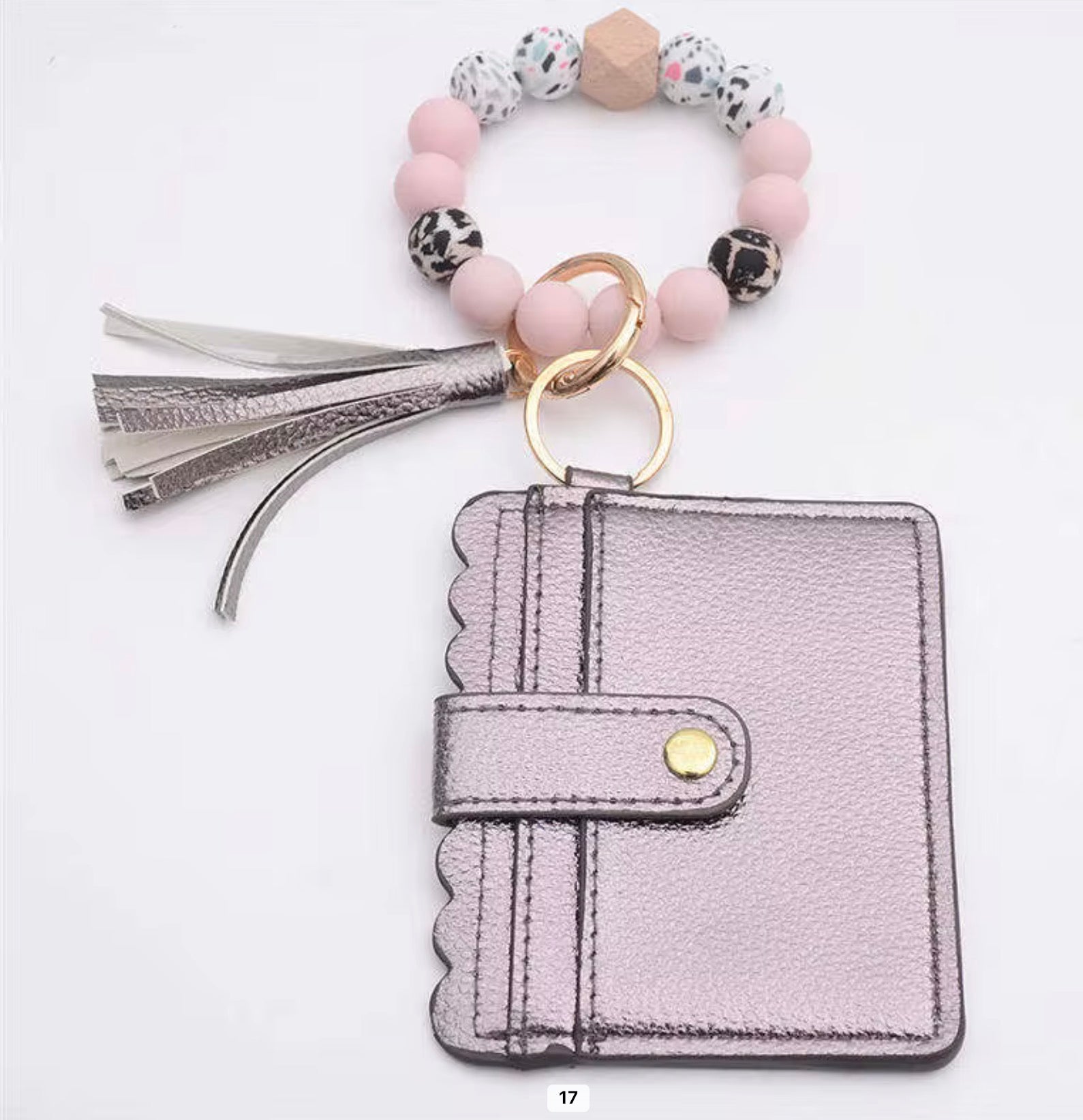 Beaded Wristlet Card Holder Keychain