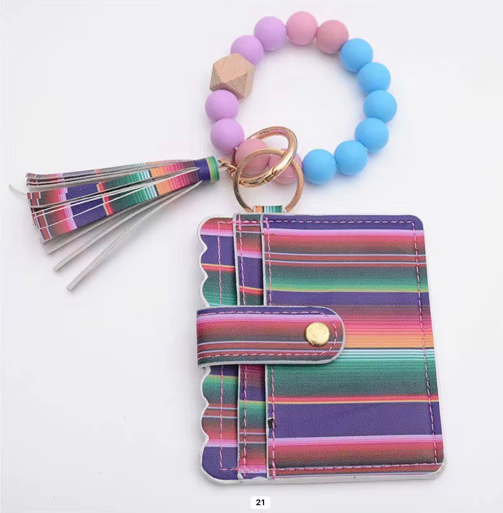 Beaded Wristlet Card Holder Keychain