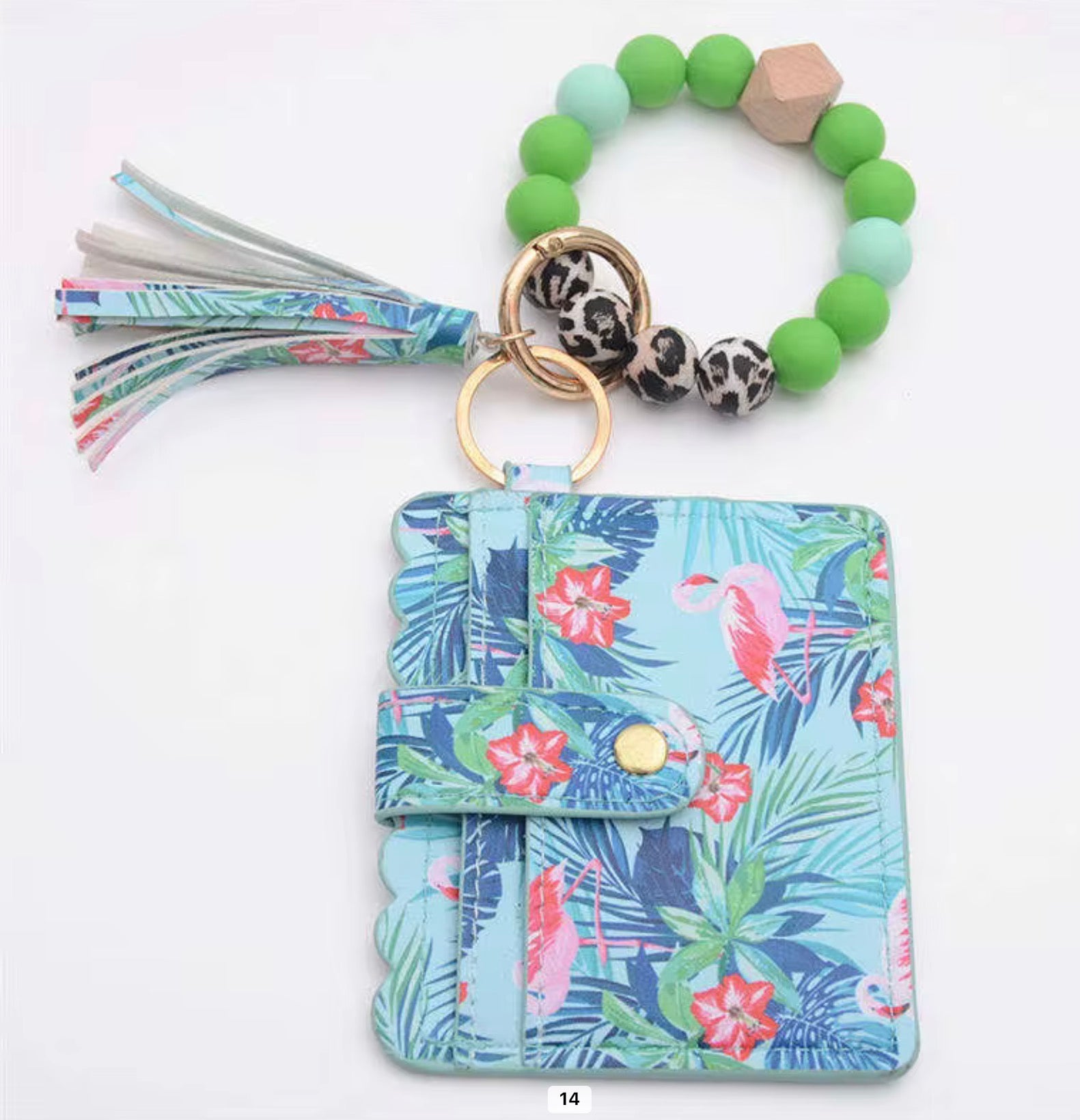 Beaded Wristlet Card Holder Keychain