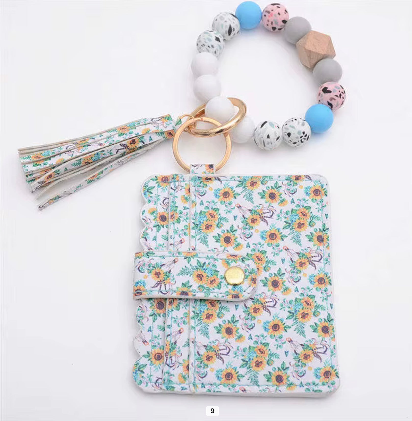 Beaded Wristlet Card Holder Keychain