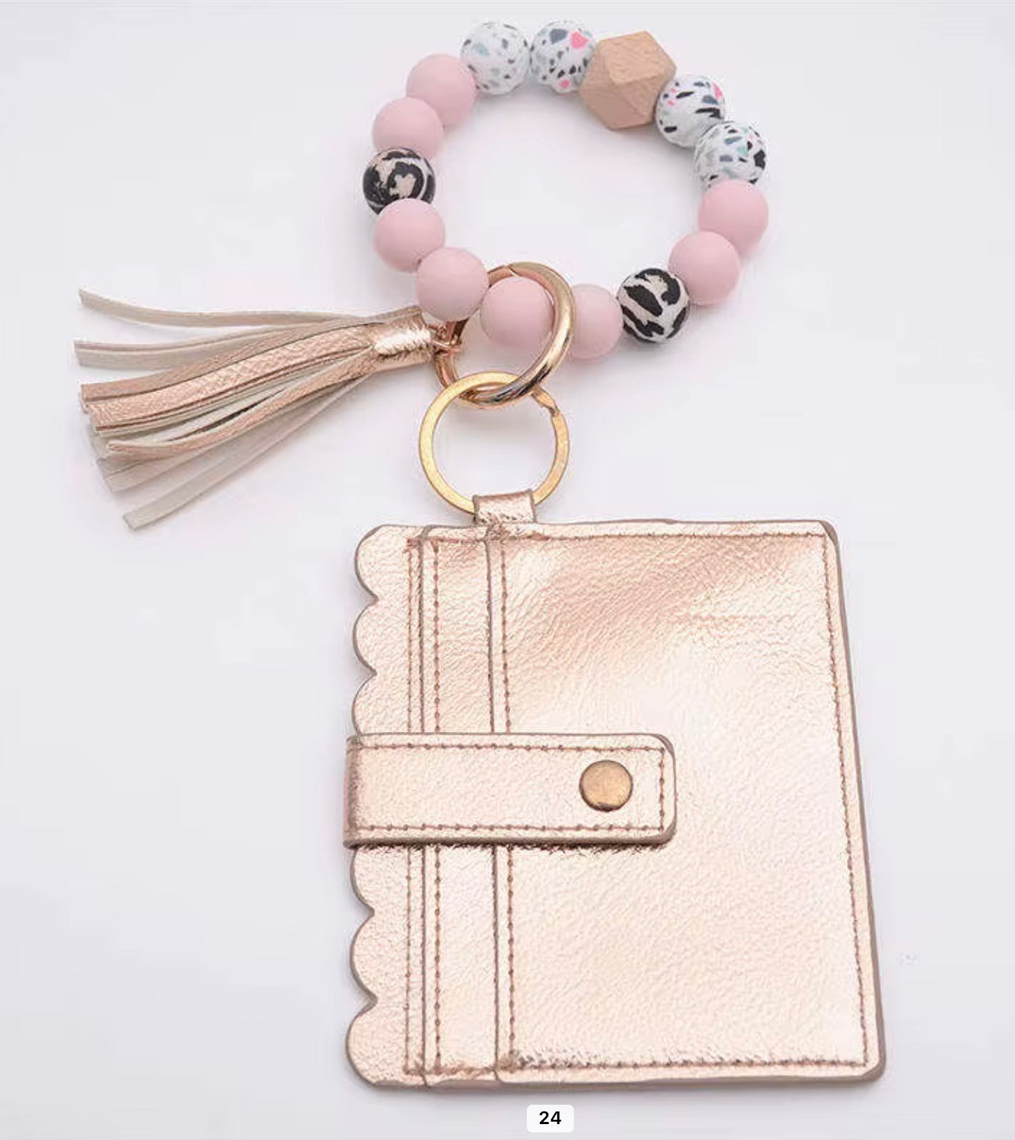 Beaded Wristlet Card Holder Keychain