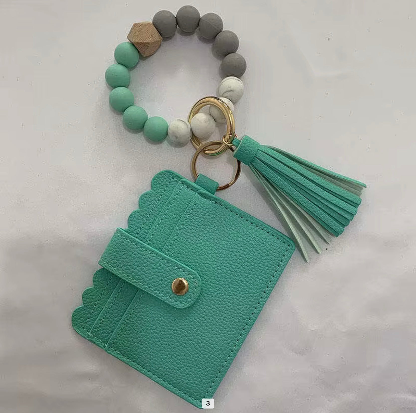Beaded Wristlet Card Holder Keychain