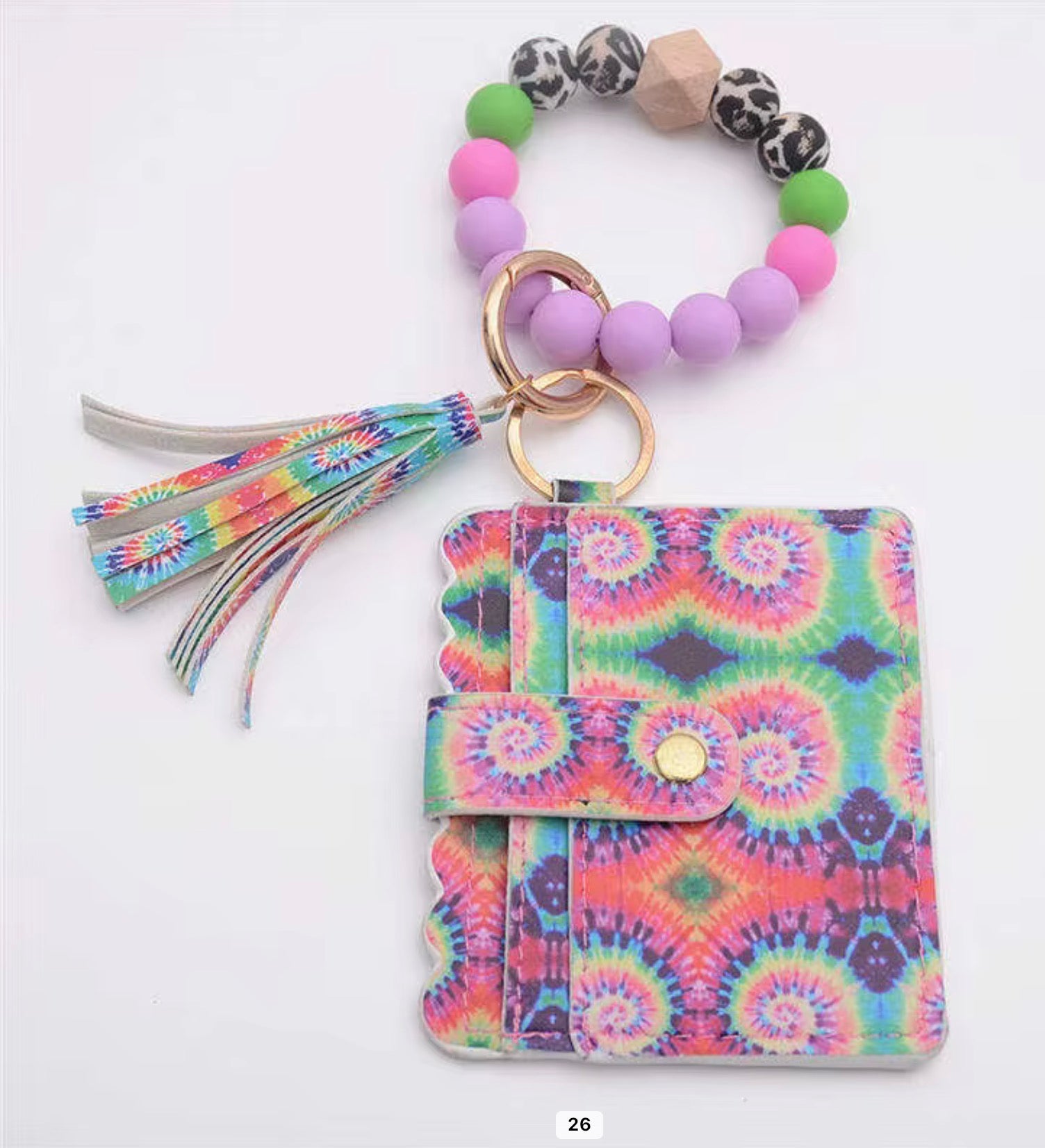 Beaded Wristlet Card Holder Keychain