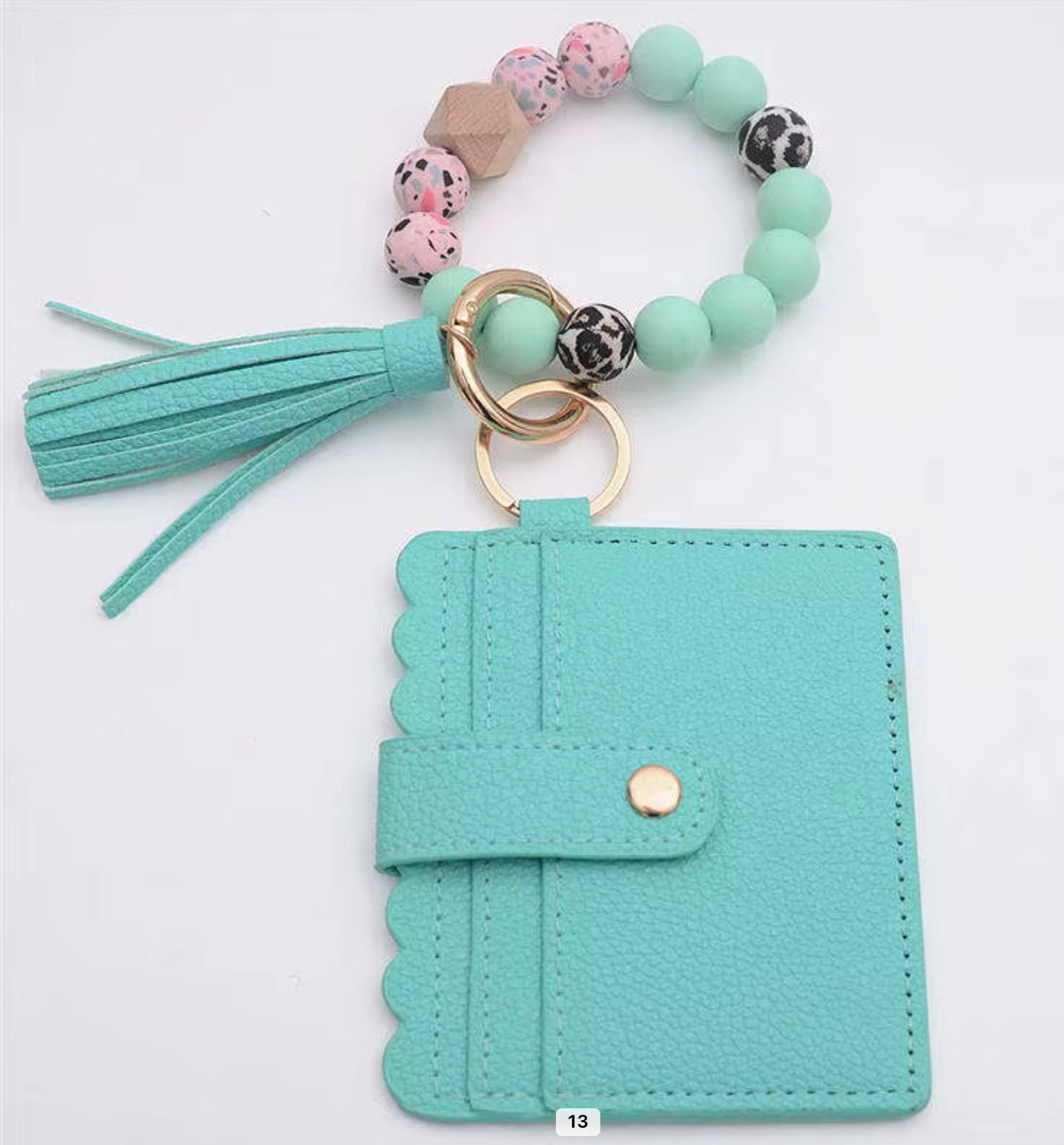 Beaded Wristlet Card Holder Keychain