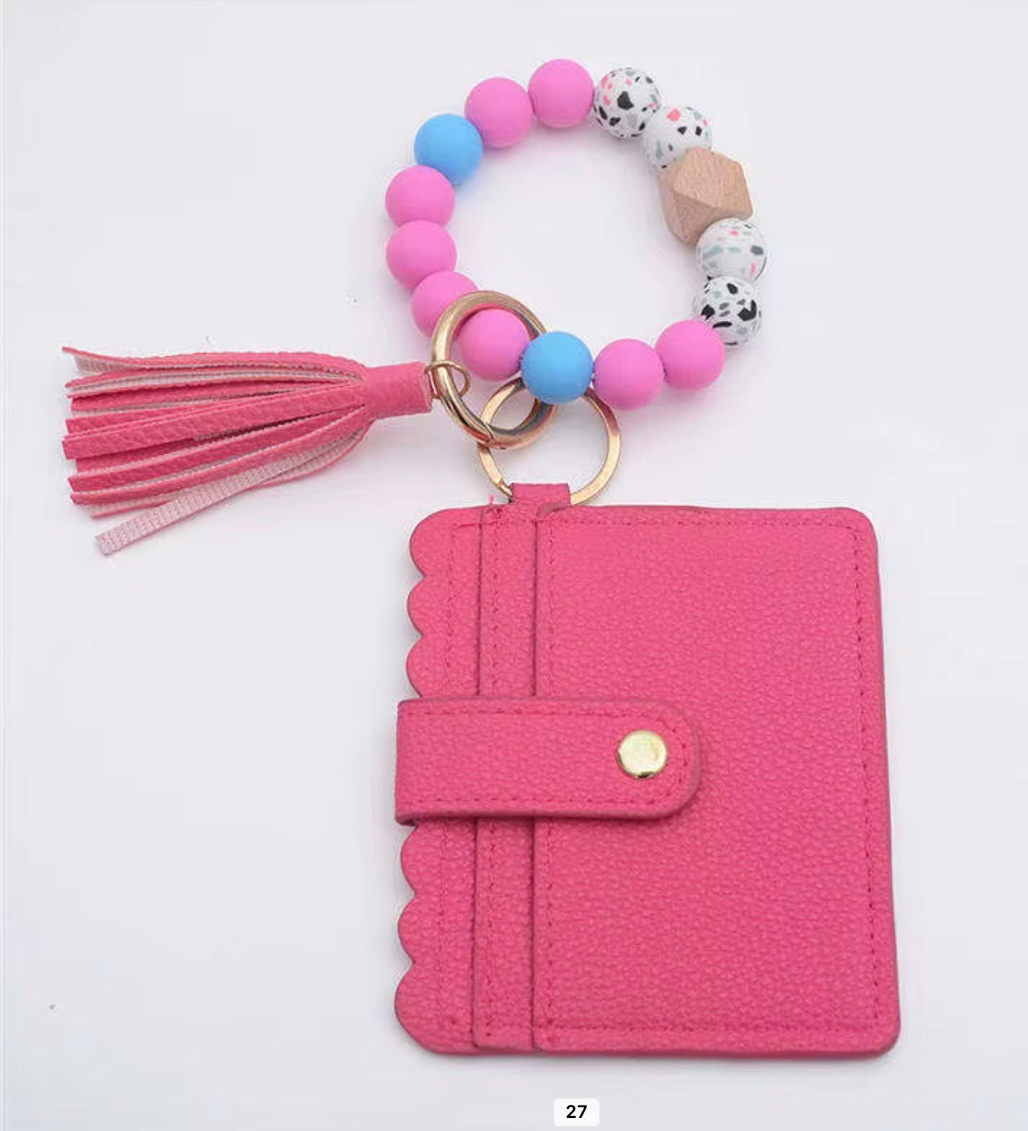 Beaded Wristlet Card Holder Keychain