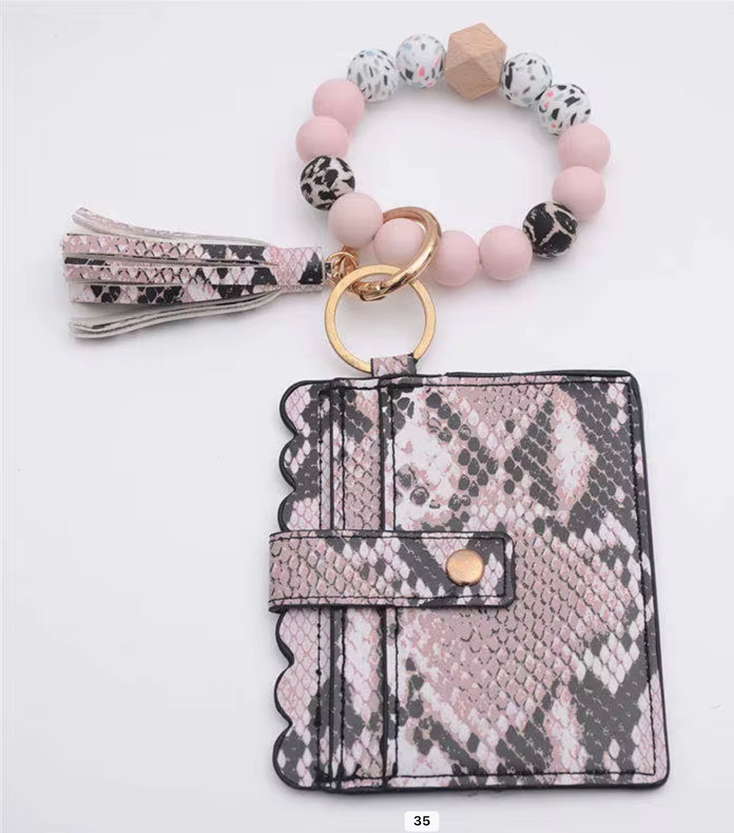 Beaded Wristlet Card Holder Keychain