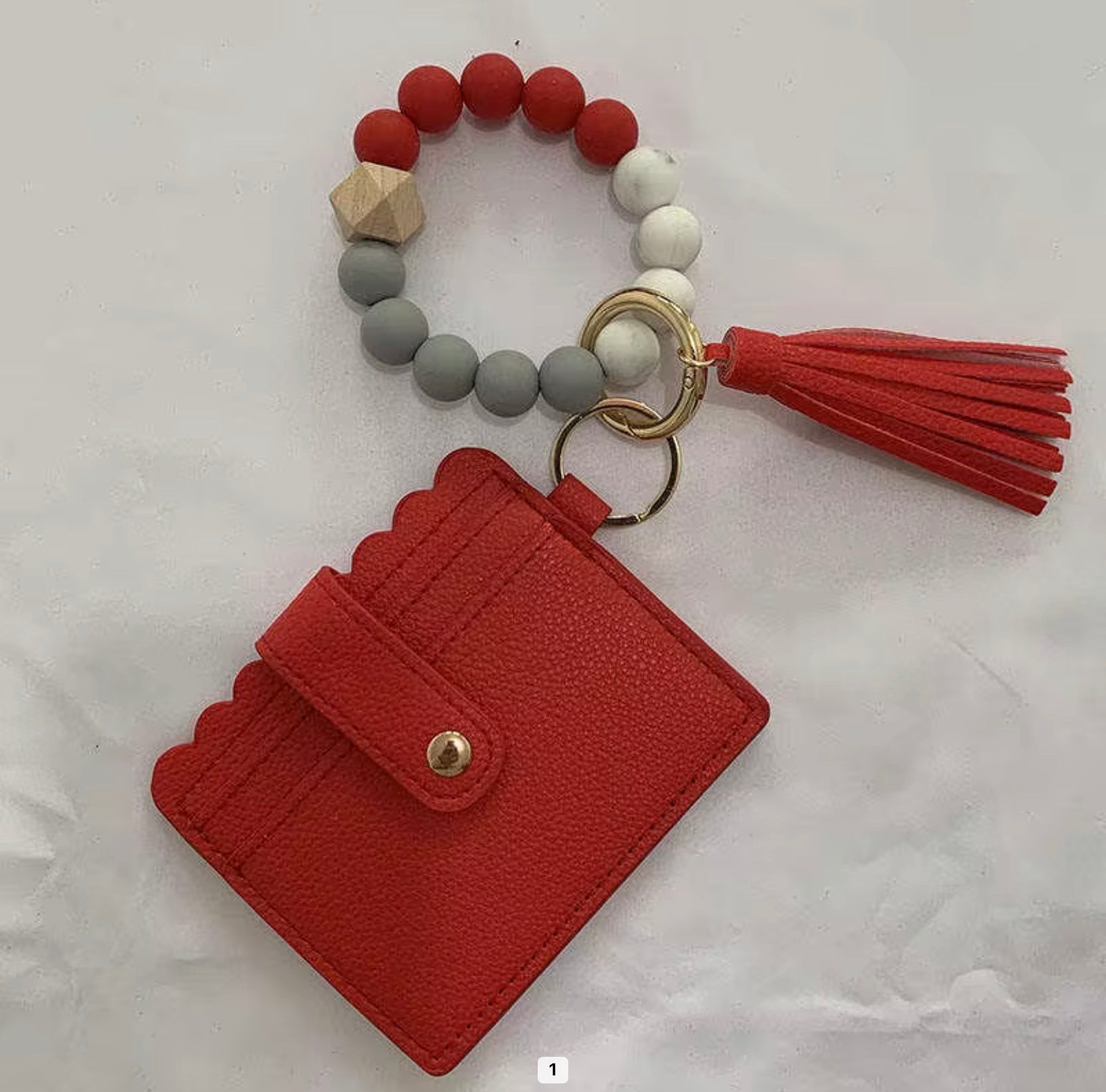 Beaded Wristlet Card Holder Keychain