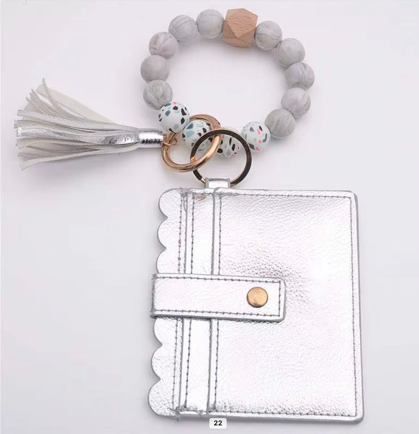 Beaded Wristlet Card Holder Keychain