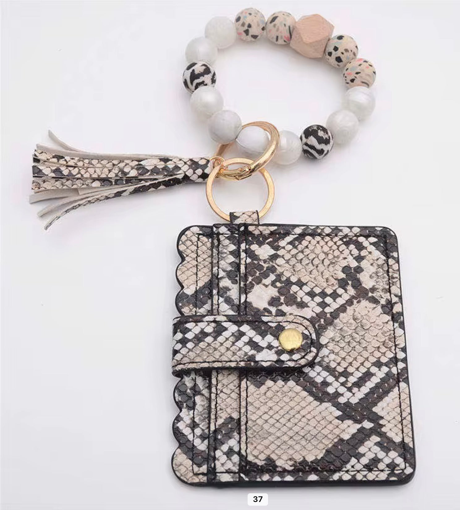 Beaded Wristlet Card Holder Keychain