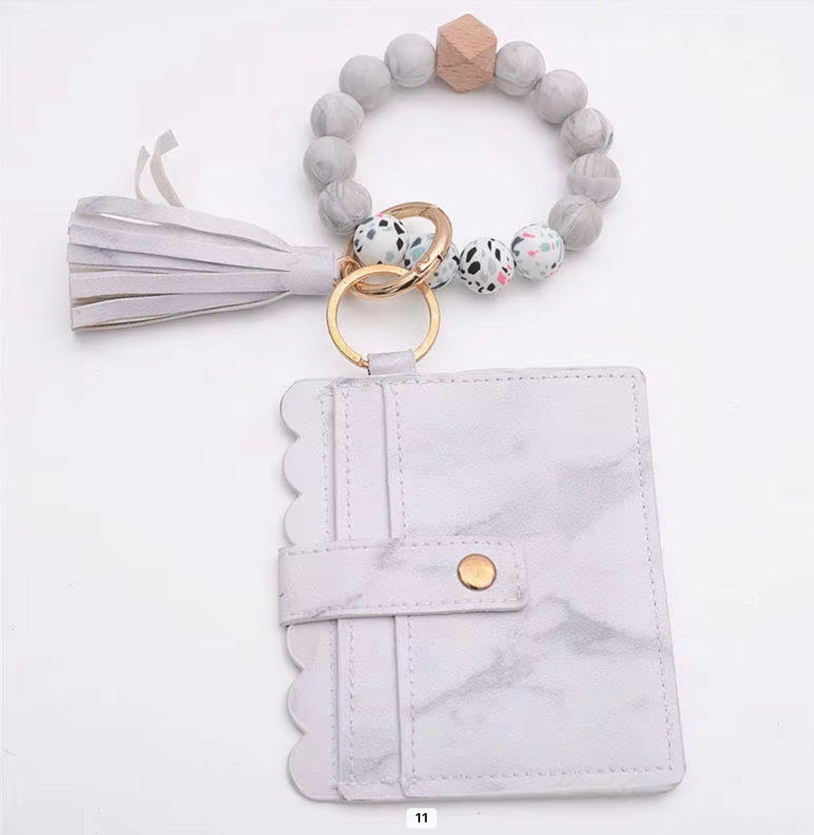 Beaded Wristlet Card Holder Keychain