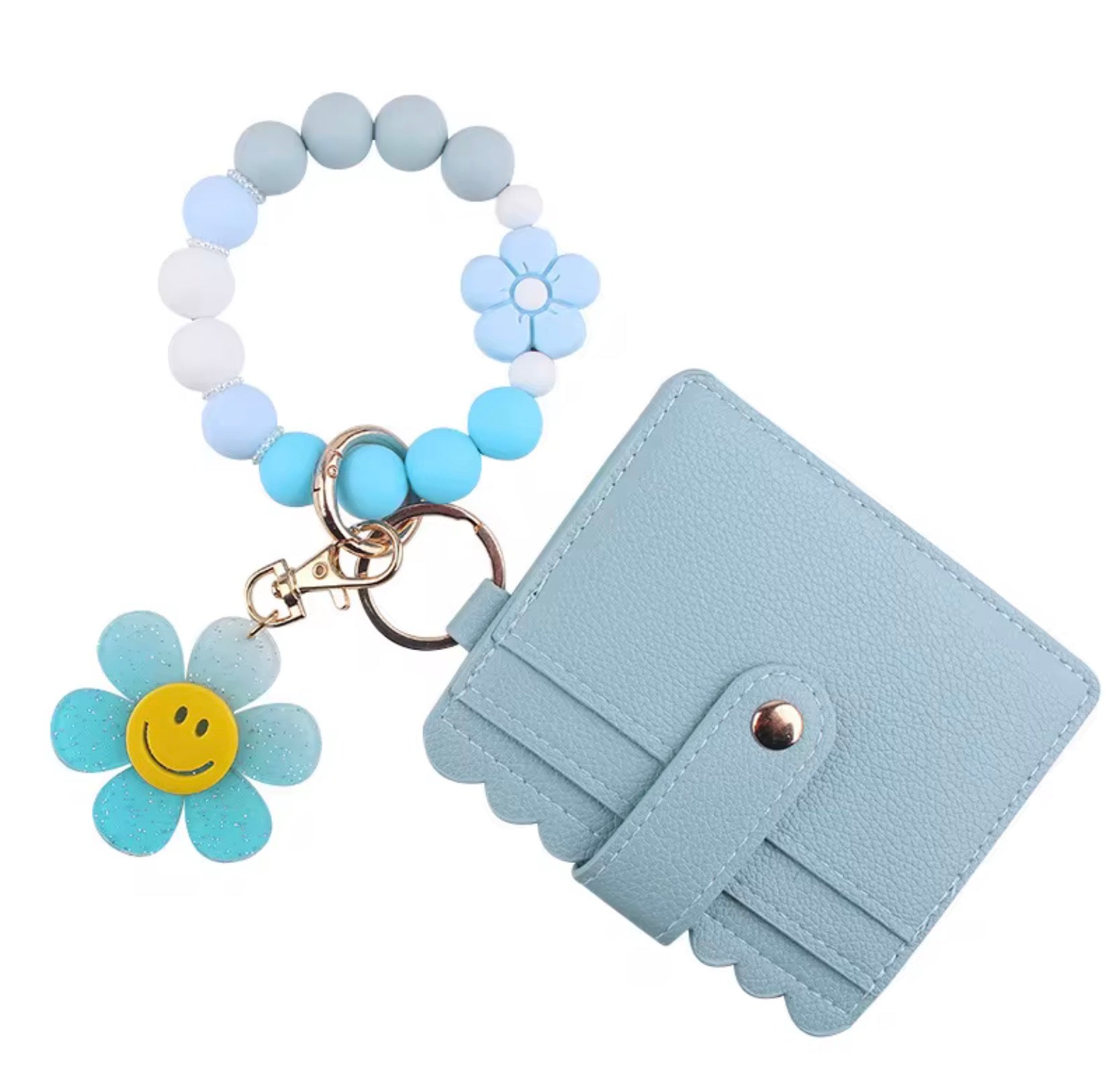 Beaded Wristlet Card Holder Wallet with Charm