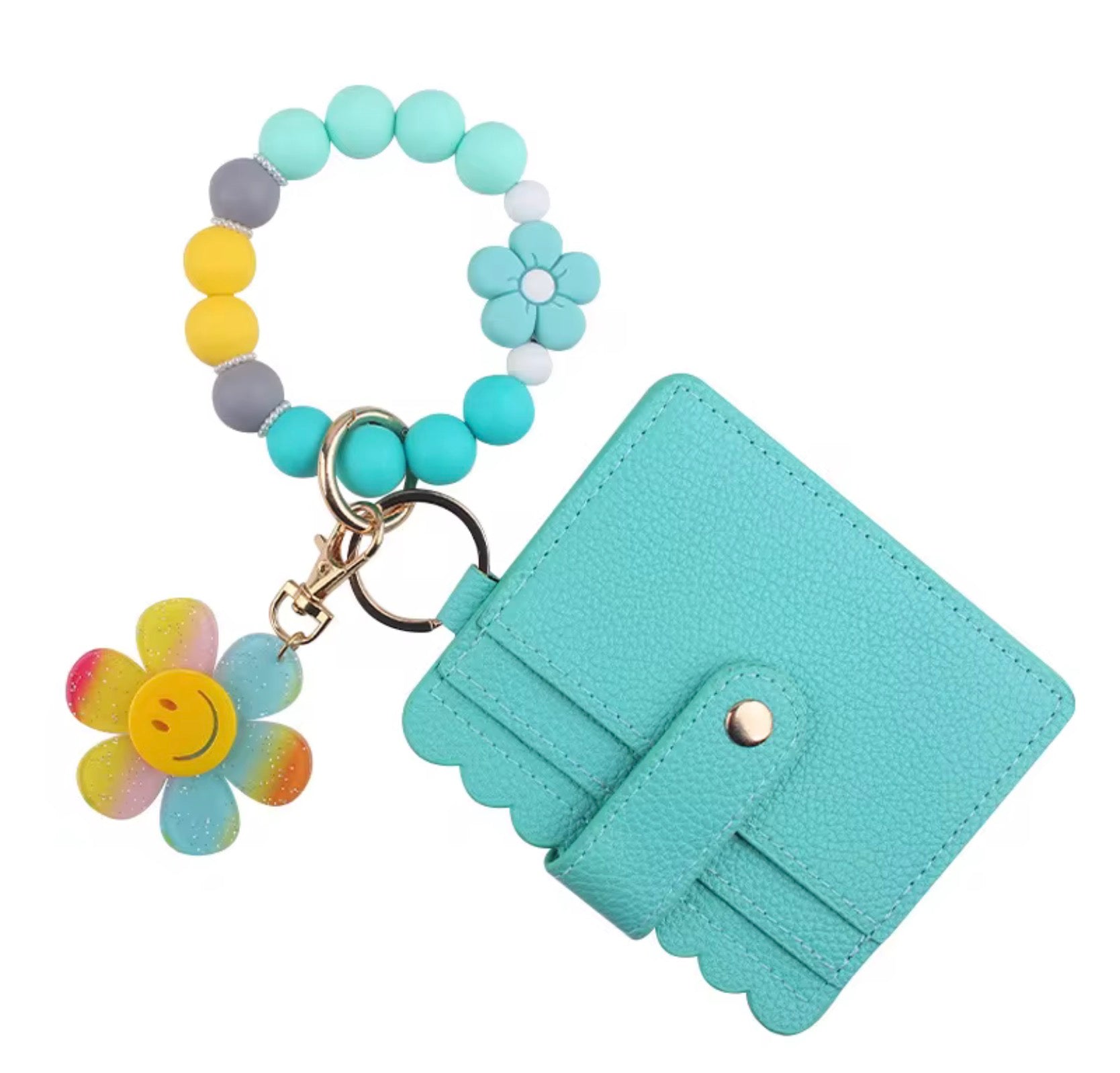 Beaded Wristlet Card Holder Wallet with Charm