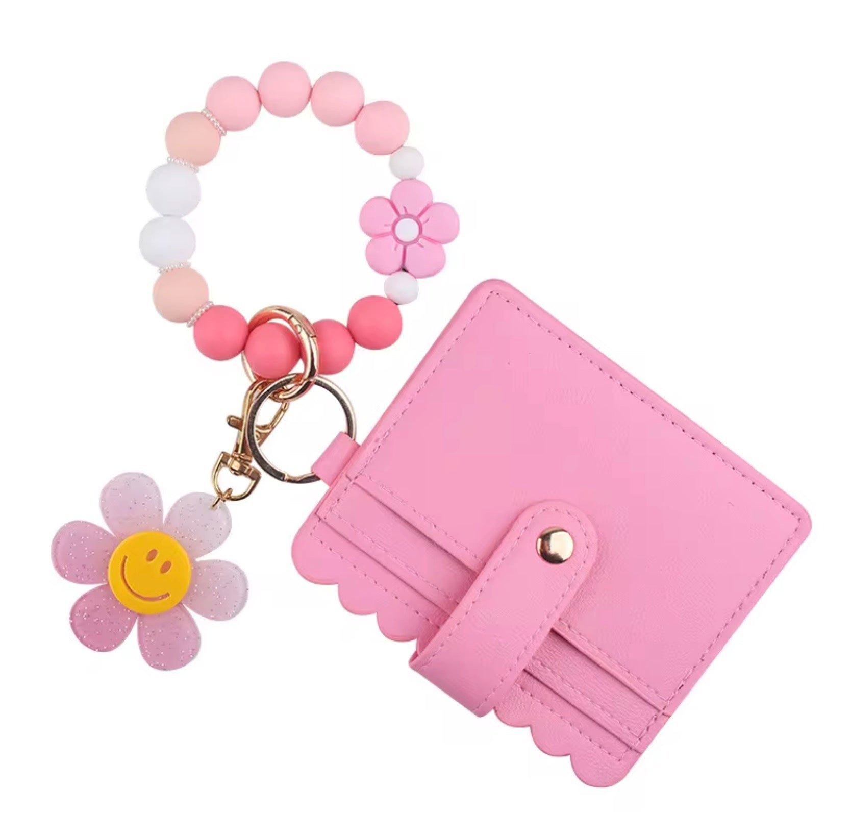 Beaded Wristlet Card Holder Wallet with Charm