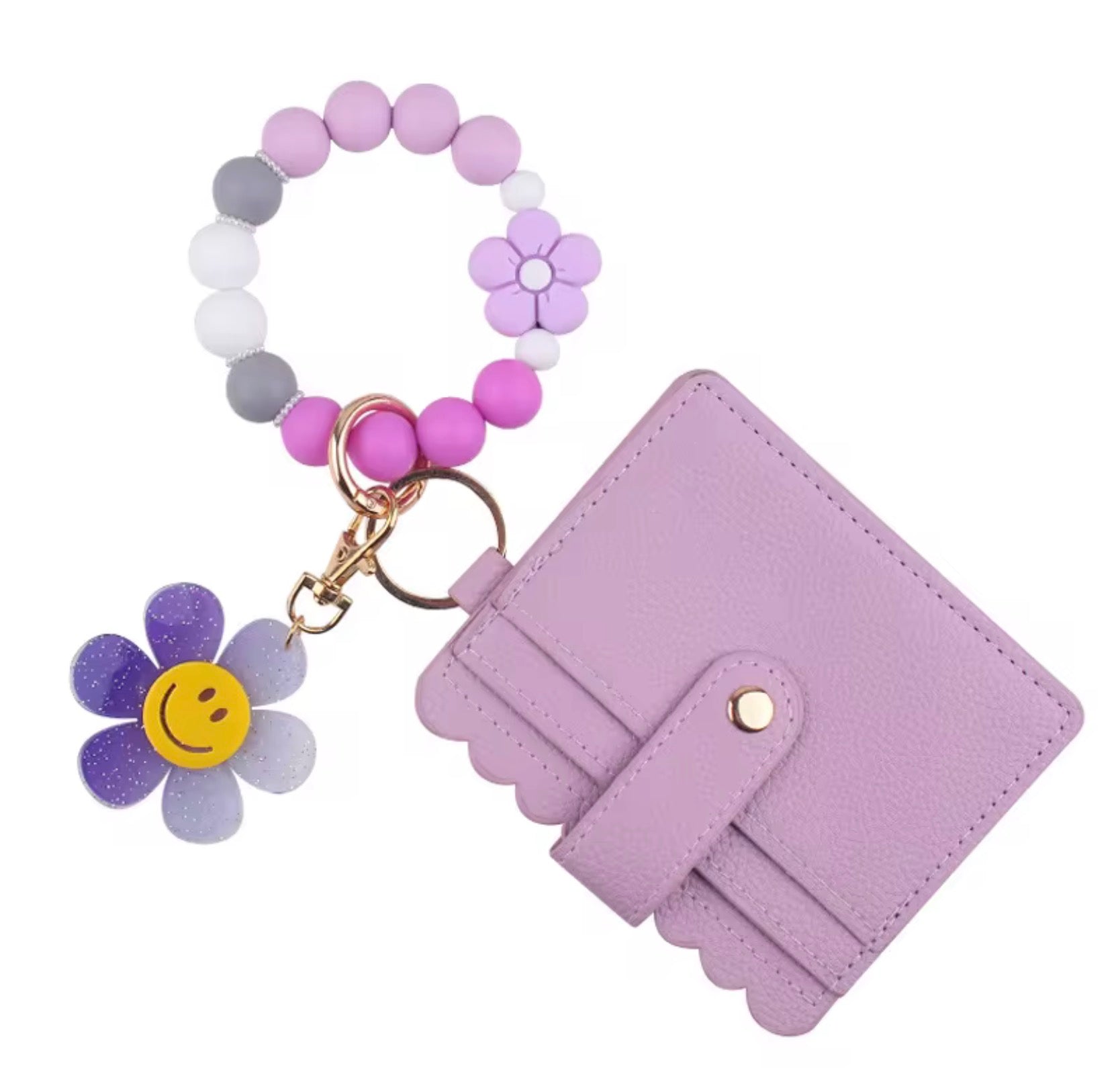 Beaded Wristlet Card Holder Wallet with Charm