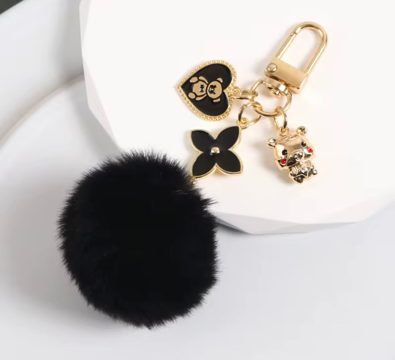 Bear Pom-Pom Keychain Charm – Cute Bag & Key Accessory