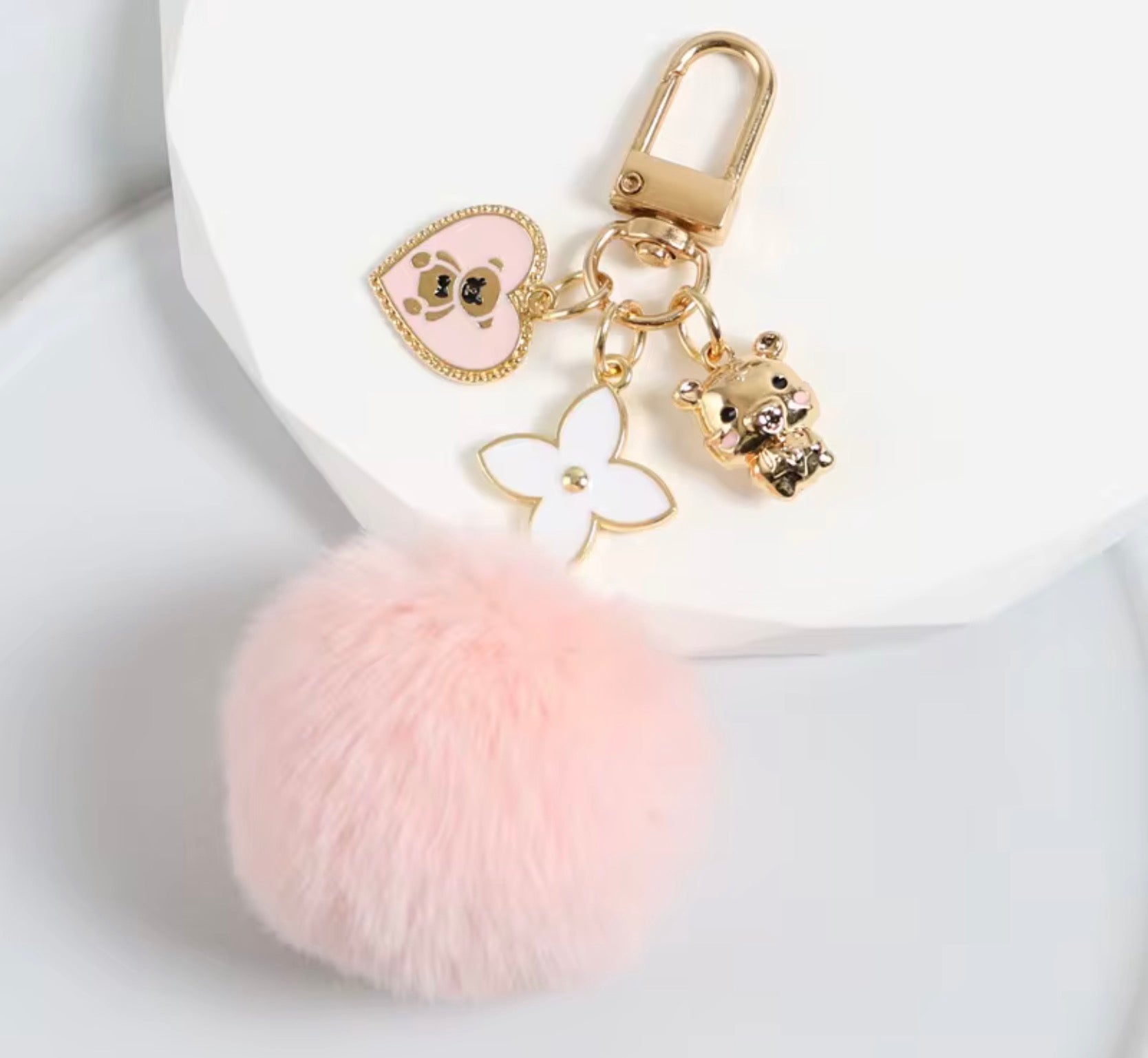 Bear Pom-Pom Keychain Charm – Cute Bag & Key Accessory