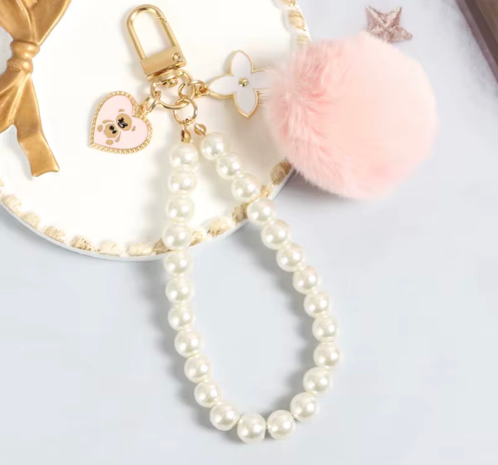 Bear Pom-Pom Keychain Charm – Cute Bag & Key Accessory