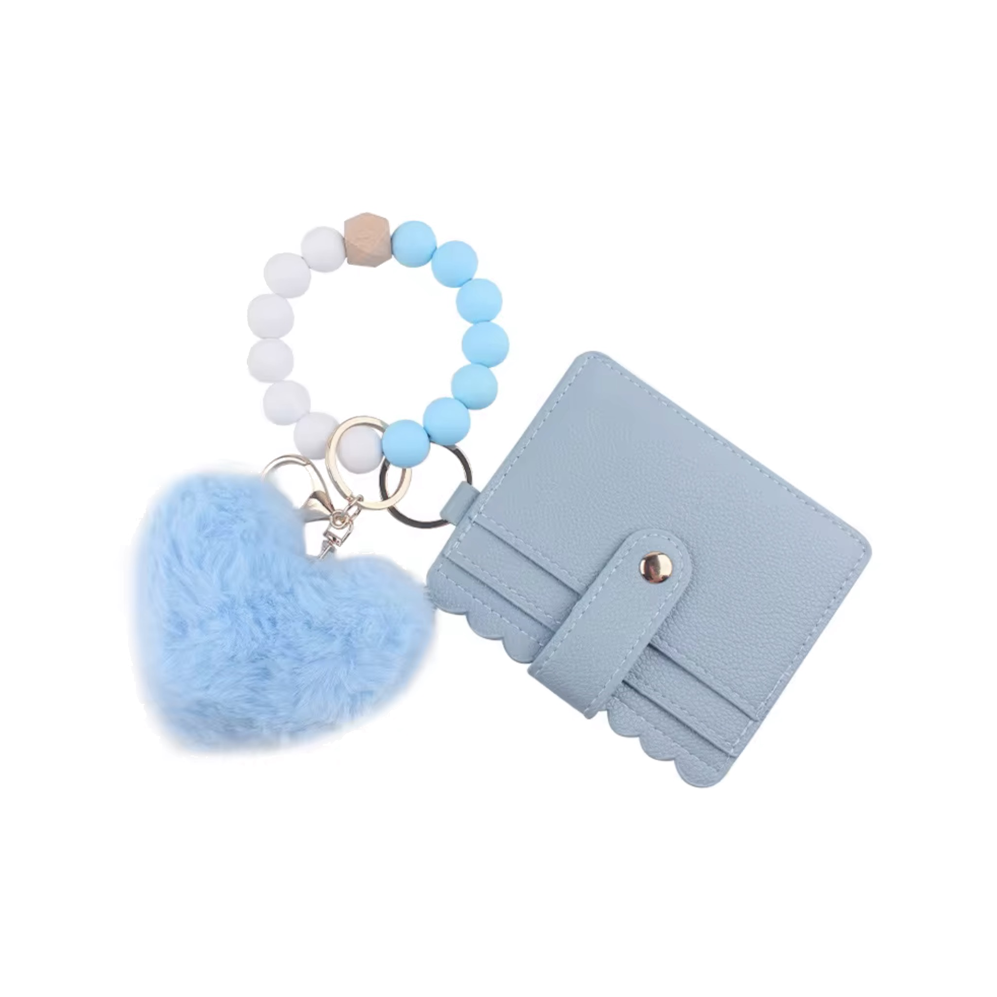 Mini Wallet Keychain with Beaded Wristlet & Pom Charm