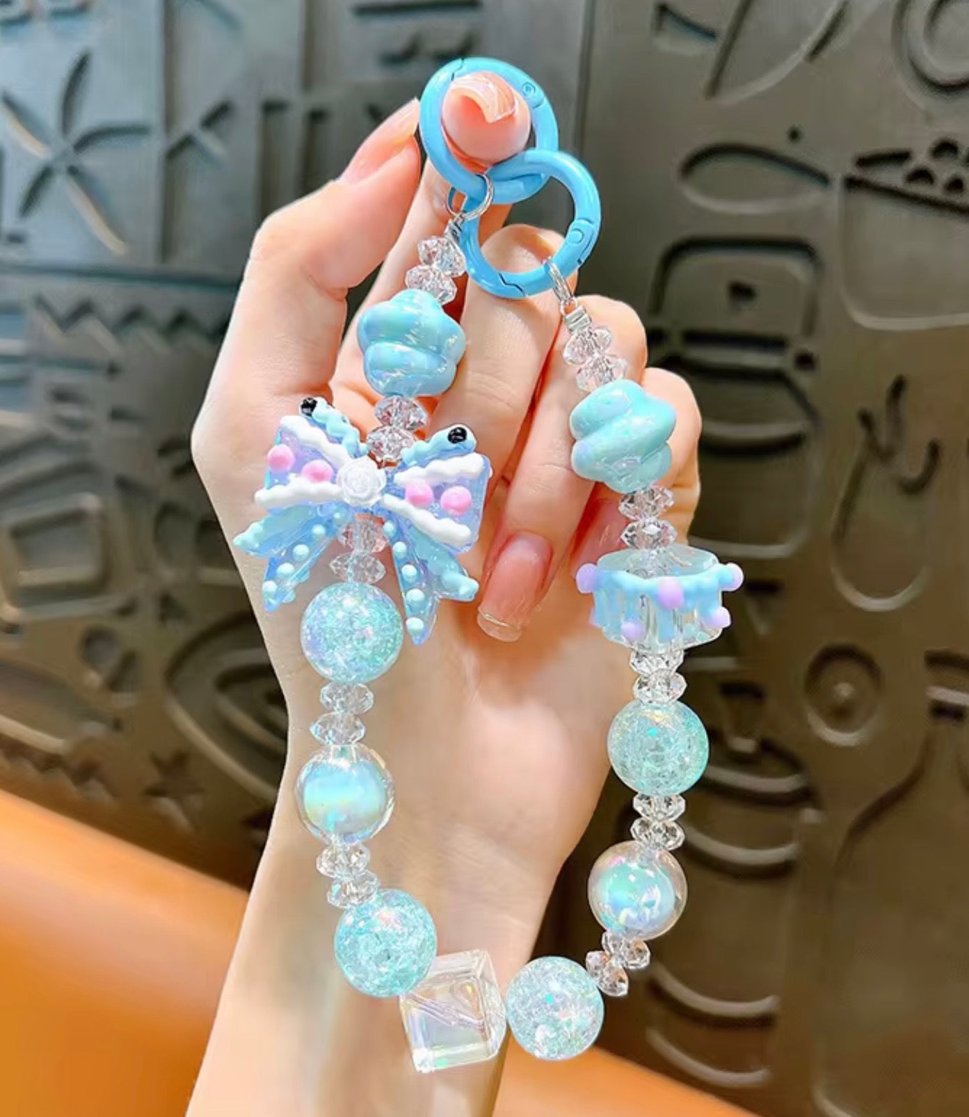 Bow Beaded Wristlet Keychain Bracelet