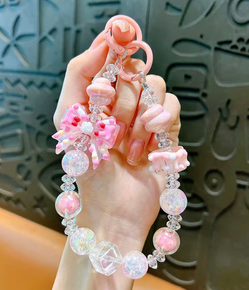 Bow Beaded Wristlet Keychain Bracelet