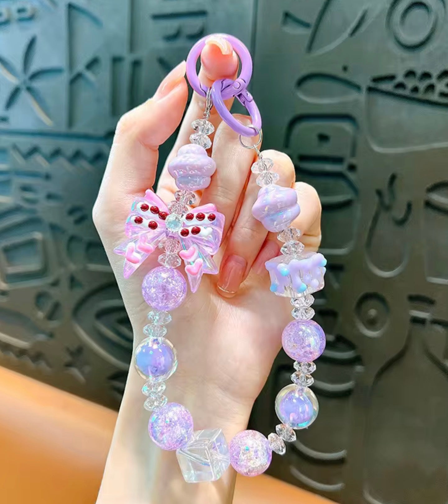 Bow Beaded Wristlet Keychain Bracelet