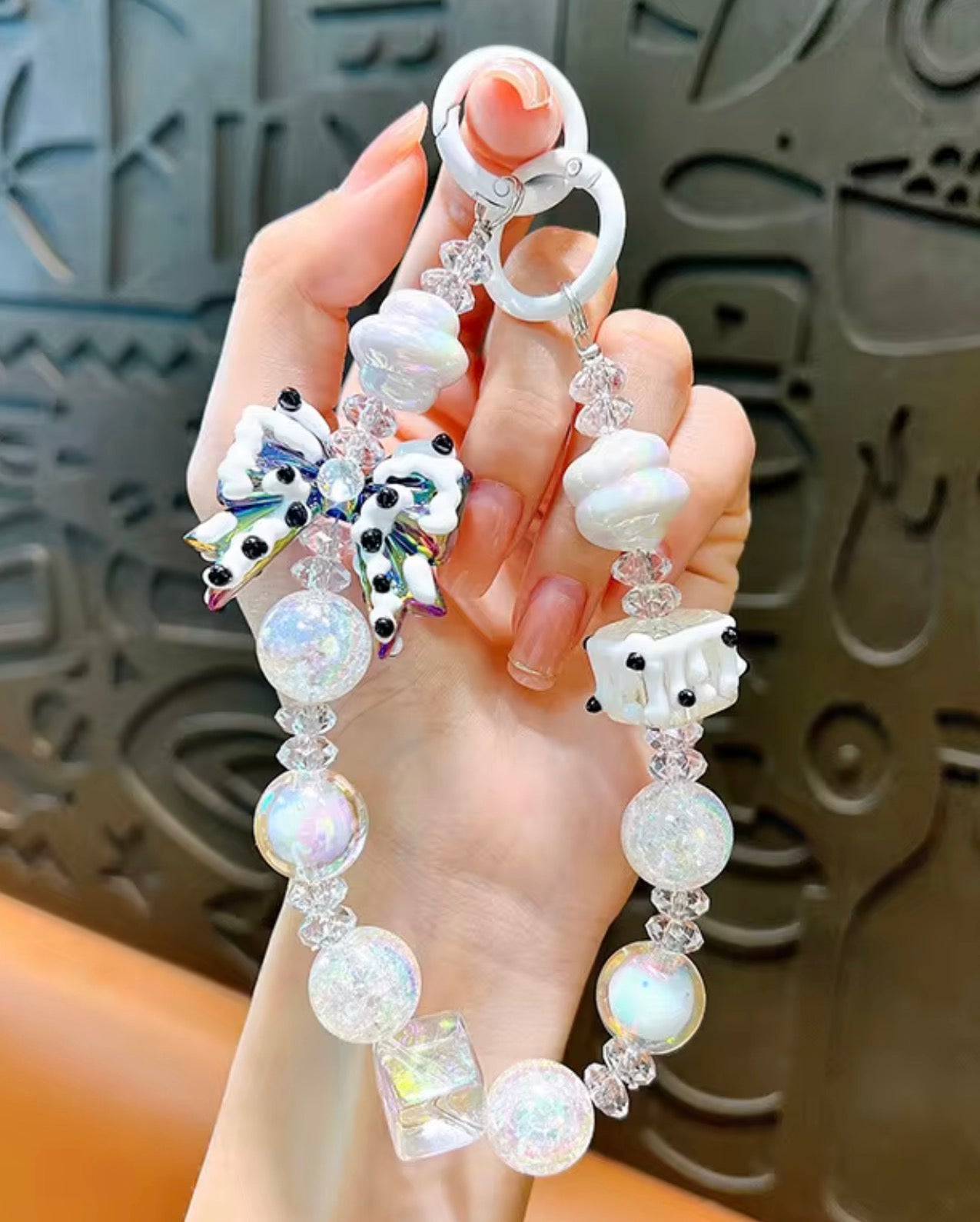 Bow Beaded Wristlet Keychain Bracelet