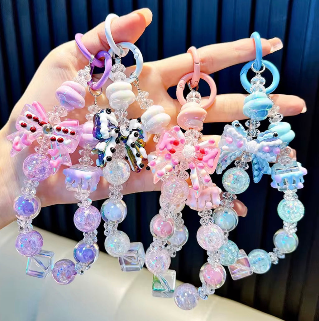 Bow Beaded Wristlet Keychain Bracelet