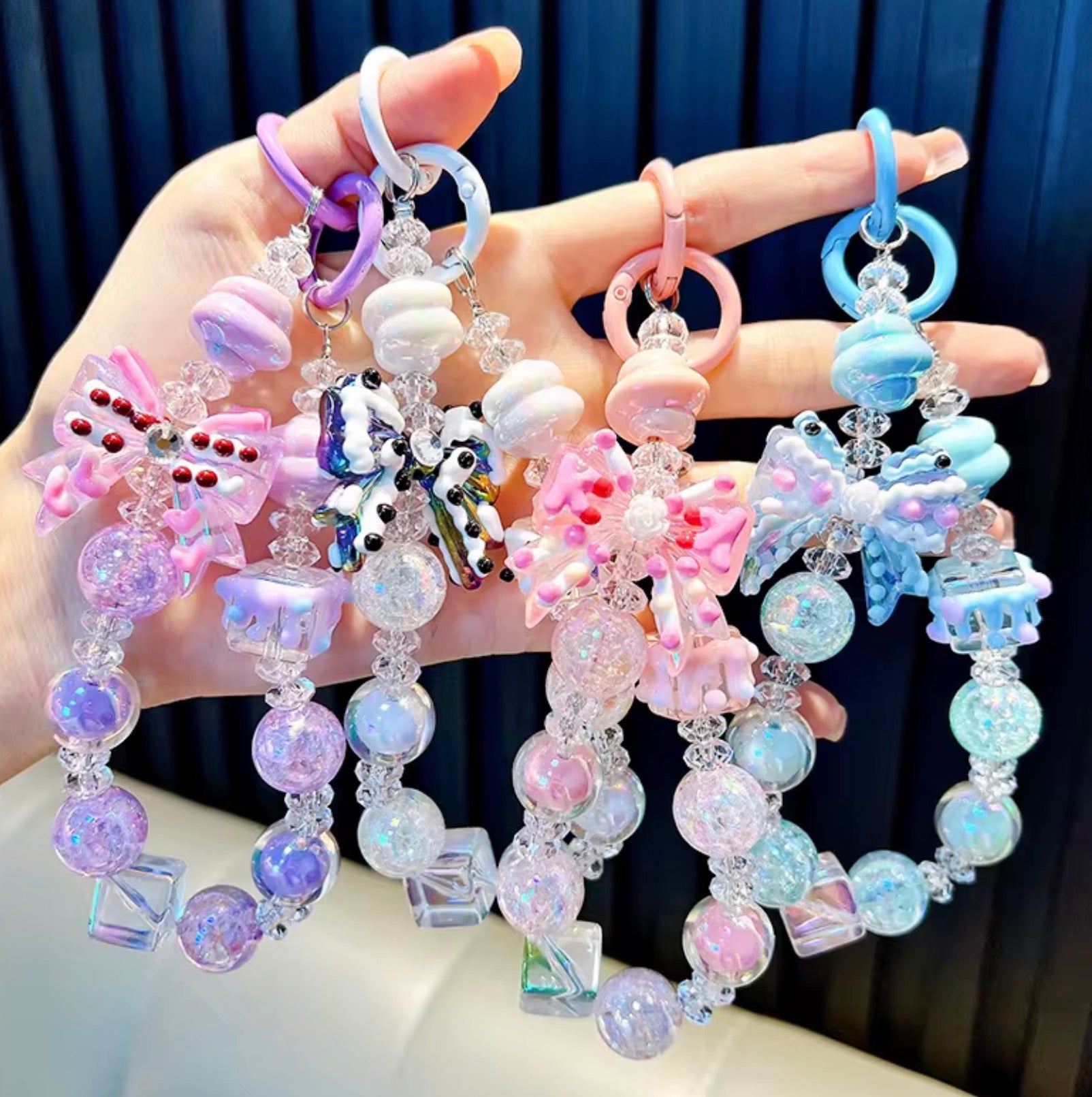 Bow Beaded Wristlet Keychain Bracelet