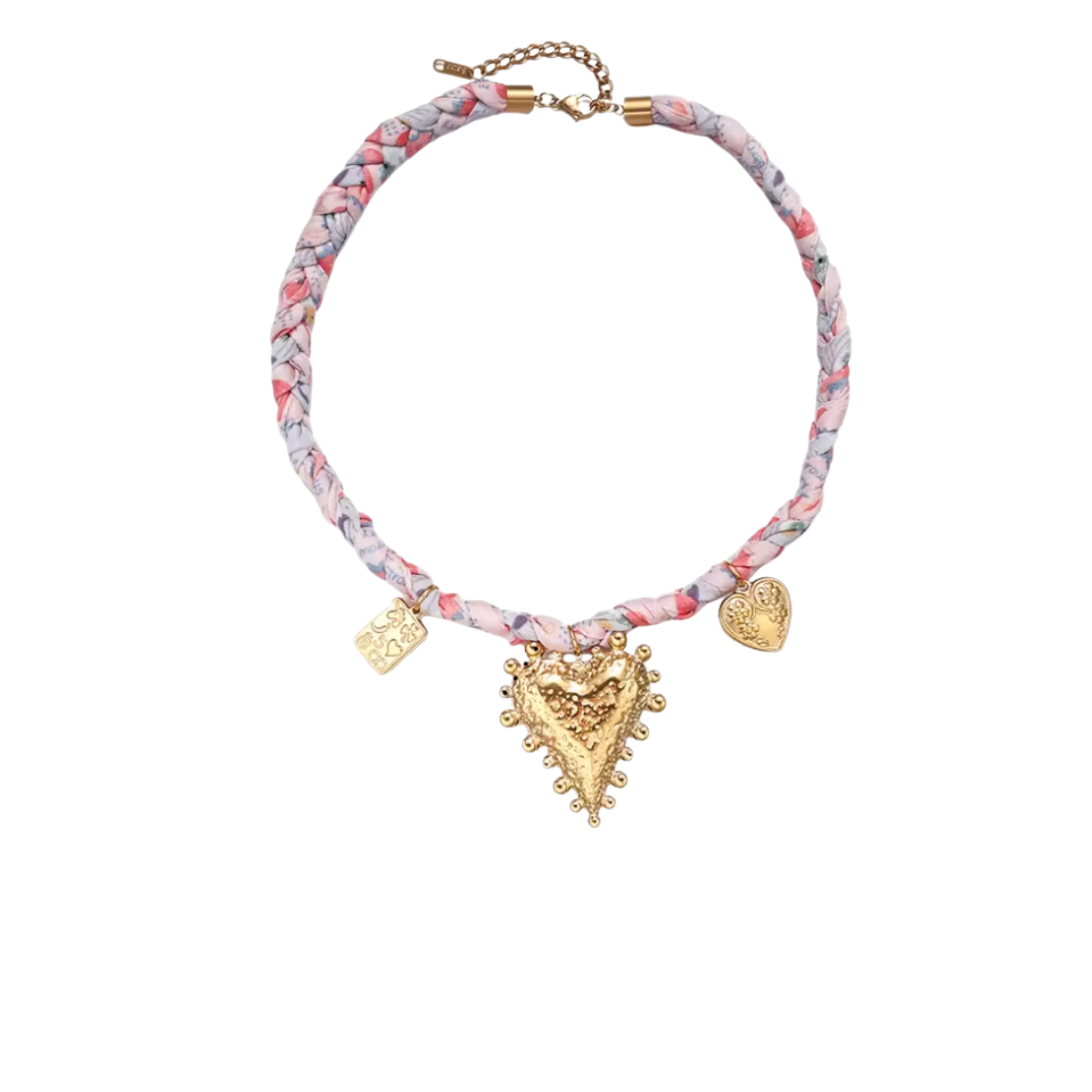 Braided Heart Charm Statement Necklace