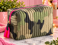 Camo Quilted Cosmetic Bag with Pink Zipper