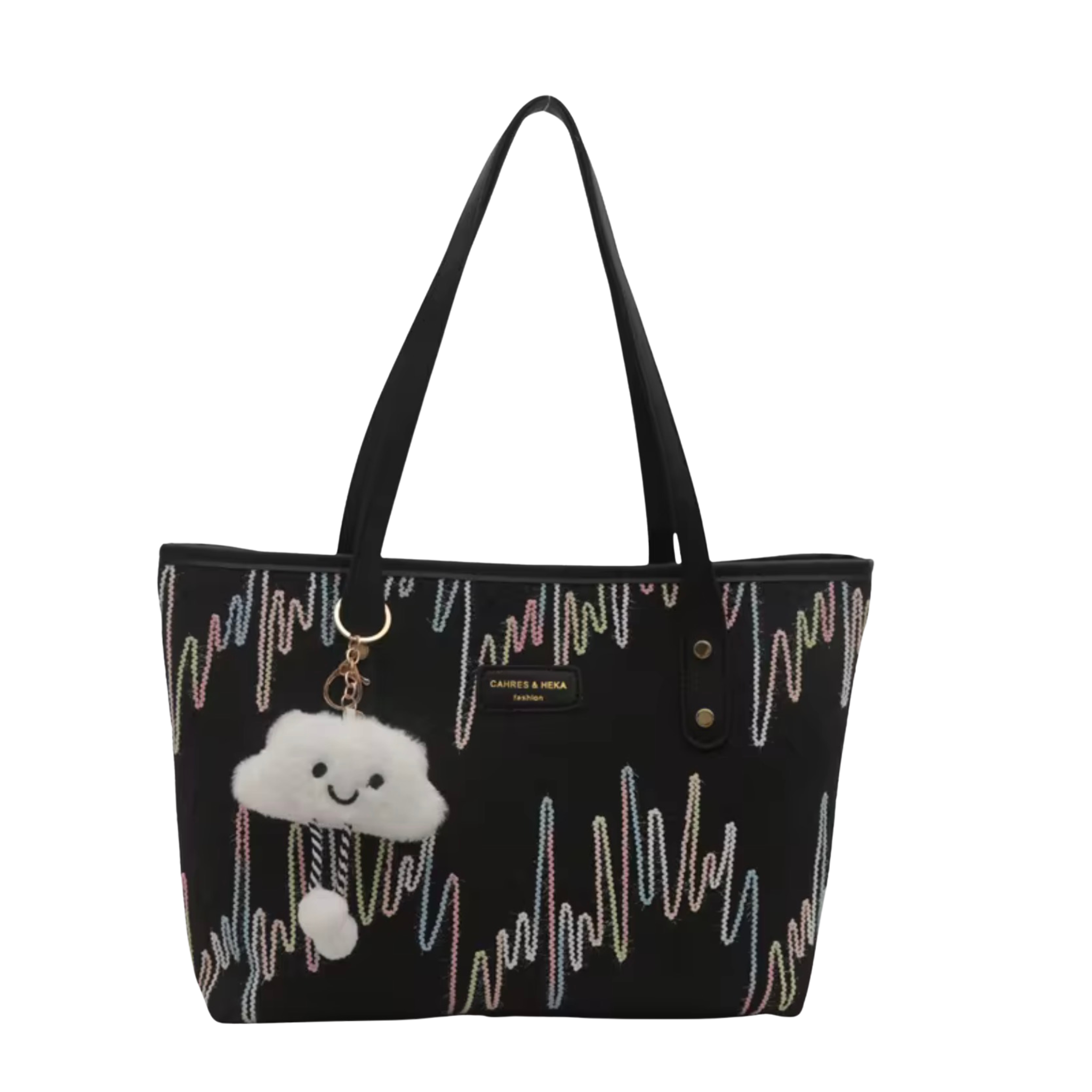 Textured Tote Bag with Charm