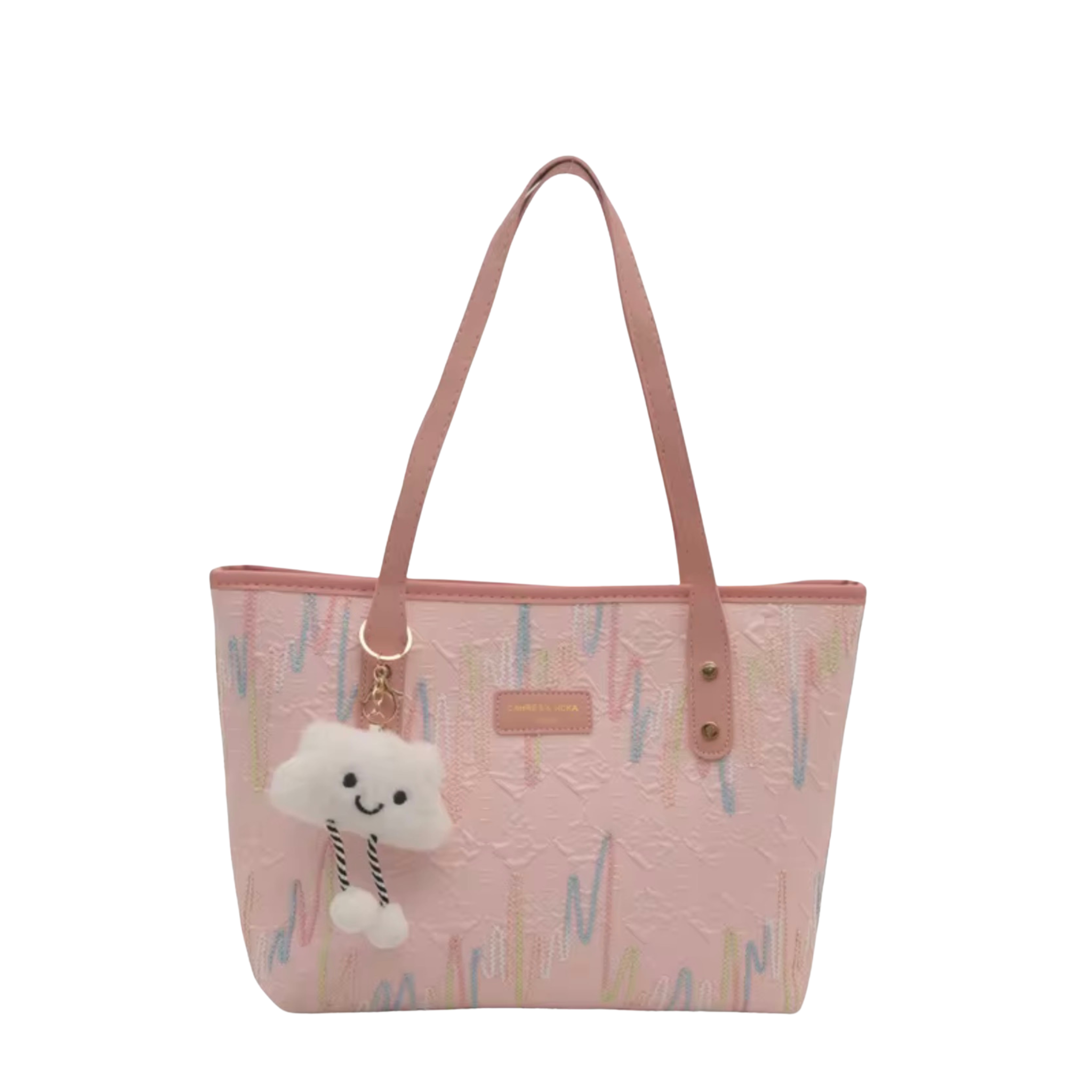 Textured Tote Bag with Charm