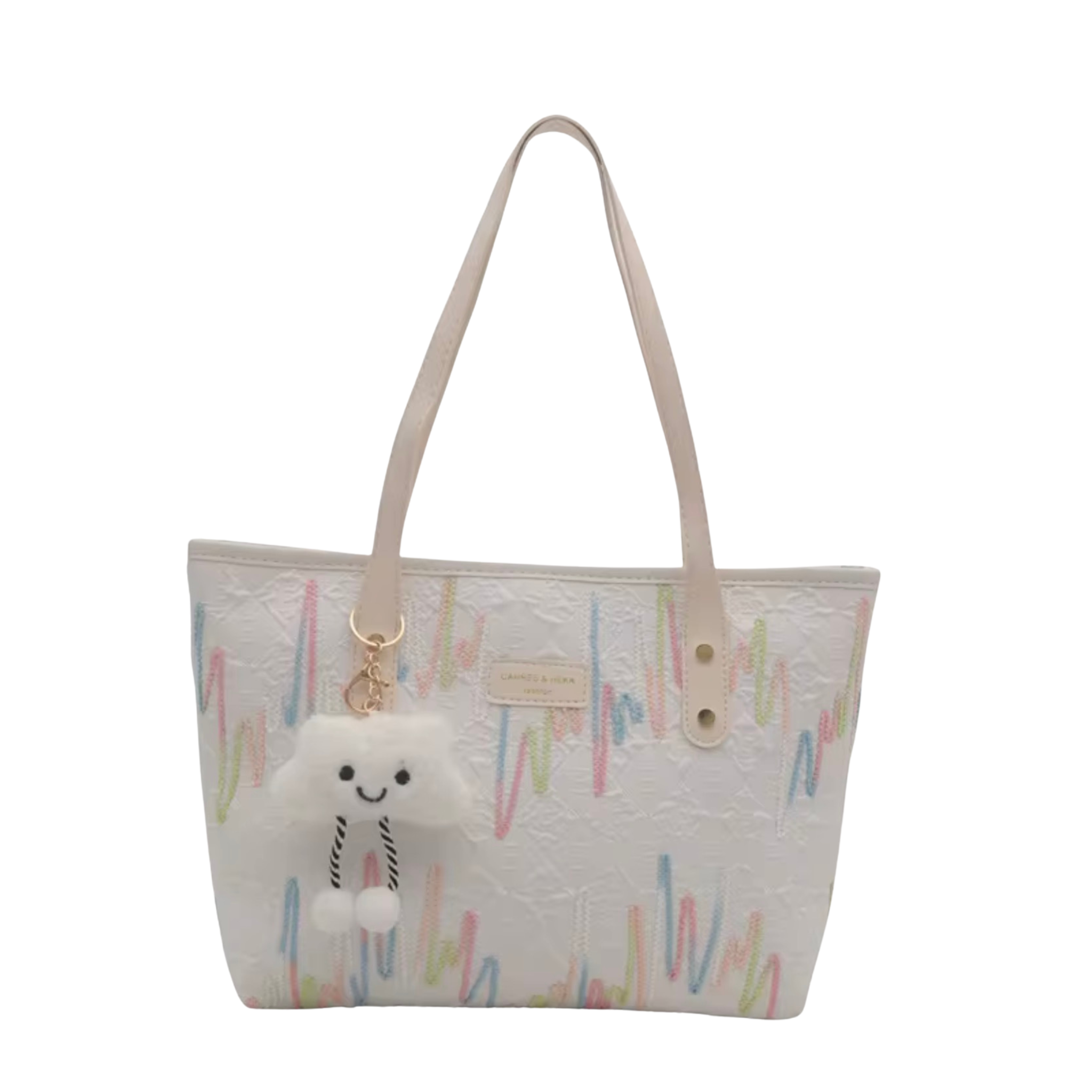 Textured Tote Bag with Charm